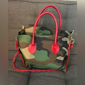 Parker Thatch Camouflage Canvas Tote Bag with Red Leather Accents & Strap